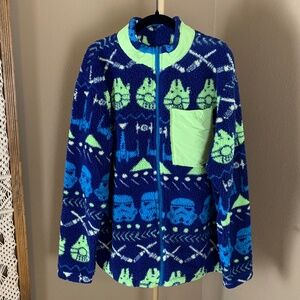 Disney Star Wars Fleece Full Zip Jacket Sz Large Millennium Falcon Stormtrooper